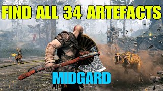 God of War  Find all 34 Artefacts  Midgard [upl. by Ecyak881]