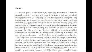 MERRC A Memristor Enabled Reconfigurable Low Power Reservoir Computing Architecture at the Edge [upl. by Florrie]