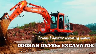 DOOSAN DX140w WHEEL EXCAVATOR💪😱 Doosan excavator operating  Doosan excavator Village road working [upl. by Yatnod]