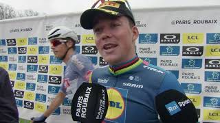 Mads Pedersen  Interview at the finish  Paris  Roubaix 2024 [upl. by Lerrud909]