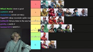 xQc Makes Marvel Rivals Character Tier List [upl. by Assil]