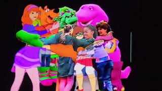 Barney group hugging Princess Belle Baby Bop Keesha Kristen Daphne Velma and Scooby Doo in 2024 [upl. by Orbadiah]