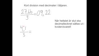 Kort division med decimaler i täljaren [upl. by Sirhc]