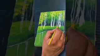 How to paint Trees reflecting on a pond  Acrylic painting techniques for beginners shorts [upl. by Sari]