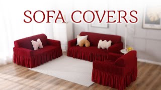 HOKIPO Stretchable Elastic Cover with Ruffle Skirt for Sofa AR4603B5 [upl. by Alexina173]