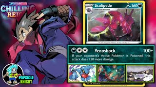 SCOLIPEDE increases attack with Poison Deck Profile amp PTCGO Gameplay Pokemon CHILLING REIGN [upl. by Llemij860]