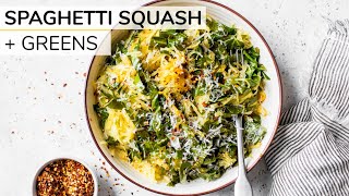 ROASTED SPAGHETTI SQUASH WITH COLLARD GREENS  easy healthy dinner idea [upl. by Anoval]