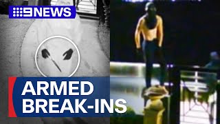 CCTV captures armed men attempt to break into Sydney homes  9 News Australia [upl. by Amandy]