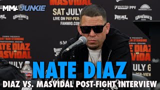 Nate Diaz Reacts to Win Over Jorge Masvidal Calls Jake Paul Rematch Pretty Realistic [upl. by Airekahs45]