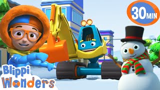 Snowy Excavator Song  Blippi Wonders Educational Cartoons for Kids [upl. by Ennaxxor]