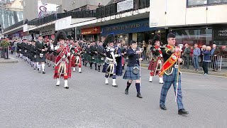 Drum Major Duncan Macdonald leads the Massed Highland Pipe Bands through Inverness in Scotland [upl. by Devinne]