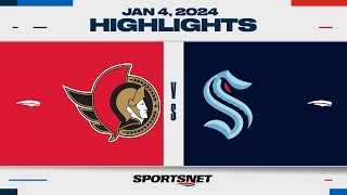 NHL Highlights  Senators vs Kraken  January 4 2024 [upl. by Ellenwahs]