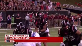 Red Wolves Live Raynor TD to Rucker in final seconds Arkansas State football rallies to beat UC [upl. by Kimon]