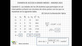 Examen de acceso a Grado Medio Matemáticas Madrid 2021 Cuestión 5 [upl. by Arola523]