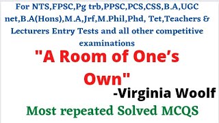 MCQs a room of ones own Virginia Woolf  a room of ones own  Virginia Woolfstudyadmirers [upl. by Aerdnad]