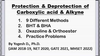 Protection and Deprotection of Carboxylic Acid and Alkynes  Reaction Mechanism and example to solve [upl. by Lohse]