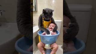 CAT Baths Baby Adorable Home Video Purrfect Bath  Cat and Baby Unlikely Bath Time  Cat and Baby [upl. by Attelra]