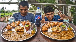 Street Big Chola Samosa Thali Eating Challenge  Indian Street Spicy Food  Food Eating Competition [upl. by Farman]