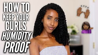 HOW TO KEEP YOUR NATURAL CURLY HAIR HUMIDITY PROOF  Frizz Free Curls  Lydia Tefera [upl. by Ainud538]