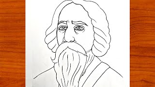 Rabindranath Tagore Line DrawingHow To Draw Rabindranath TagoreEasy Drawing For Kids Step By Step [upl. by Yenttihw]