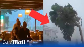 Extreme storms batter Majorca Holidaymakers get battered by 75mph winds [upl. by Onitram]