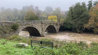 The River Teme flowing under a foggy Dinham Bridge Ludlow Shropshire [upl. by Patrizio]