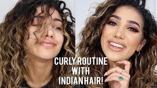 Curly Hair Routine with Indian Hair  ad  AnchalMUA [upl. by Kirtap]