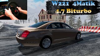 Mercedes S500 W221 4matik 455HP on slippery road BeamNG Drive Steering wheel Logitech G29 [upl. by Seda]