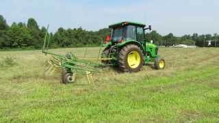 John Deere 5065M and a Krone KW 5524x7 T Tedder in Field Edge Mode Part 1 [upl. by Ainel]