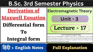 Derivation of Maxwell Equation  Integral form  BSc 3rd Semester Physics  Unit3  L17 [upl. by Carey]