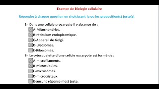 Examen de biologie cellulaire contrôle QCM [upl. by Pietje]