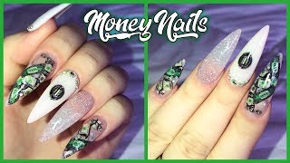 MONEY NAILS 🤑  Nail Art Billets Ongles Stilettos en Acrylique [upl. by Bushey]