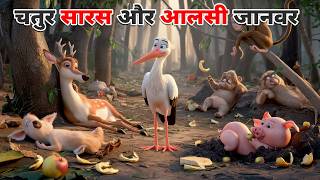 चतुर सारस और आलसी जानवर  CHATUR SARAS KI KAHANI  BEDTIME STORIES  HINDI KAHANIYA  CARTOON STORY [upl. by Selokcin]