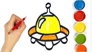 How to draw Space Ship 2 Colouring for Kids amp Toddlers Draw Paint and Learn  Toto Art [upl. by Einnil]