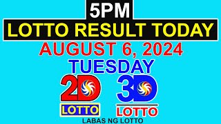 Lotto Result Today 5pm August 6 2024 PCSO [upl. by Nylehtak]