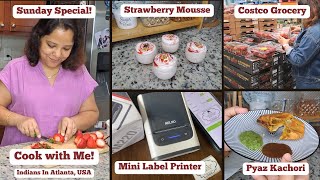 Sunday Special Cook with Me  Jodhpuri Pyaz Kachori amp Strawberry Mousse  Nelko Mini Label Printer [upl. by Llerat941]