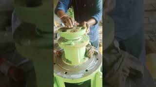 Vertical turbine pump gear box installation in progress new automobile machine [upl. by Aniahs]