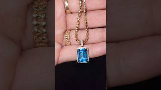 🔥 Pendant amp Chain Set Up Diamond Halo Blue Topaz Pendant amp 14k Prism Cut Franco shorts jewelry [upl. by Aicnerolf]