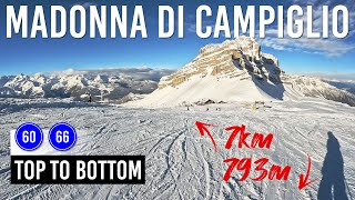 Skiing 7km Top to Bottom in Madonna di Campiglio via Pistes 60 and 66 [upl. by Gennaro]