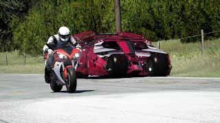 Batmobile Tumbler  Batman Begins 2005  vs Yamaha YZFR1 at Old SPA [upl. by Salema490]