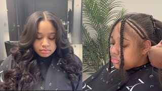 START TO FINISH  Middle Part Traditional SewIn with Leave out  4 Bundles installed [upl. by Eilraep199]