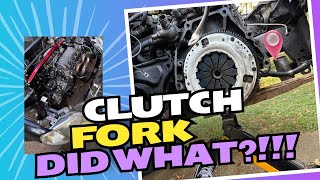 Turbo D16z6 transmission and clutch swap CLUTCH FORK BROKE [upl. by Aynotahs]