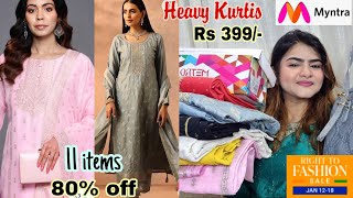 80 Off MYNTRA Sale  Heavy Kurta sets Festive Kurtis Jewellery Bags Footwear Haul Myntra kurti [upl. by Nilahs324]