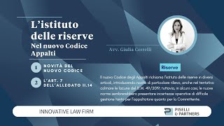 Istituto delle Riserve nel Nuovo Codice Appalti  Focus Legale [upl. by Amihc]