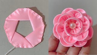 DIY How to make an adorable fabric rose flower in just few minutes  DIY Ribbon Flowers [upl. by Eckmann]