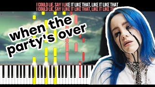 Billie Eilish  when the partys over  Piano Tutorial  Karaoke [upl. by Colvert]