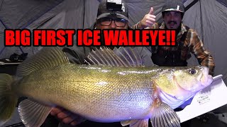 Early Ice  Fishing for Big WALLEYE [upl. by Ahsenet]