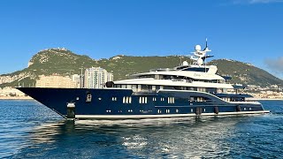 SOLANDGE 85m Lurssen Built Superyacht Departing Gibraltar 4K [upl. by Ardnahcal]