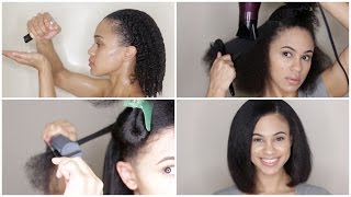 Natural Hair Curly To Straight Without Heat Damage [upl. by Munford]