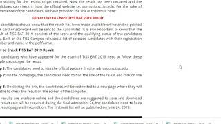 TISS BAT 2019 Result declared check at admissionstissedu [upl. by Evreh]